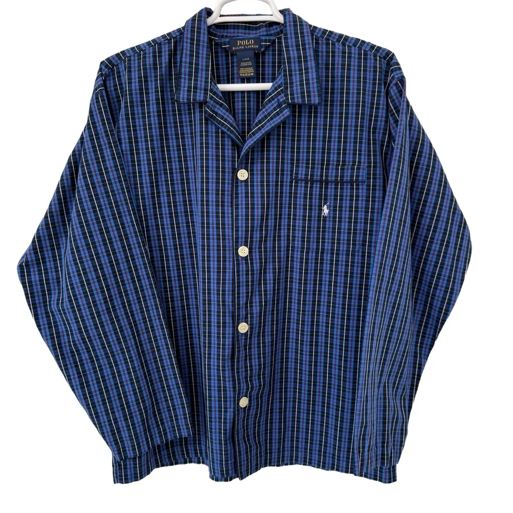 Ralph Lauren Shirt Mens‎ Large Blue Red White Pajama Plaid Logo Cotton